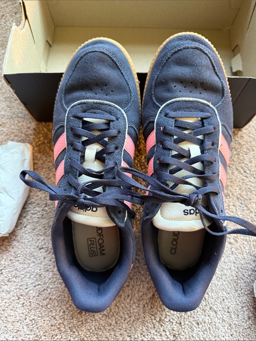 adidas Navy Suede Sneakers with Pink Stripes - Picture 6 of 7